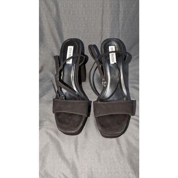 Steve Madden Lessa Blk Suede Open Toe Adjustable Strappy Buckle Platform Sz10M - Picture 1 of 5